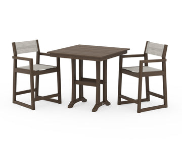 EDGE Sling Arm Chair 3-Piece Farmhouse Counter Set with Trestle Legs