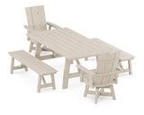 Modern Curveback Adirondack Swivel Chair 5-Piece Rustic Farmhouse Dining Set With Benches