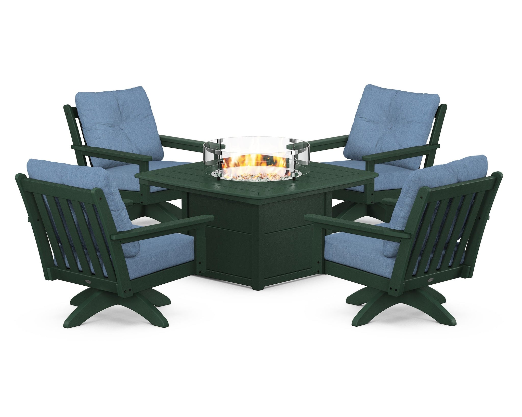 Vineyard 5-Piece Deep Seating Swivel Conversation Set with Fire Pit Table