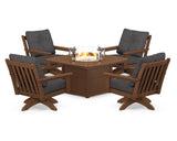 Vineyard 5-Piece Deep Seating Swivel Conversation Set with Fire Pit Table