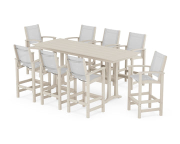Coastal 9-Piece Farmhouse Bar Set with Trestle Legs