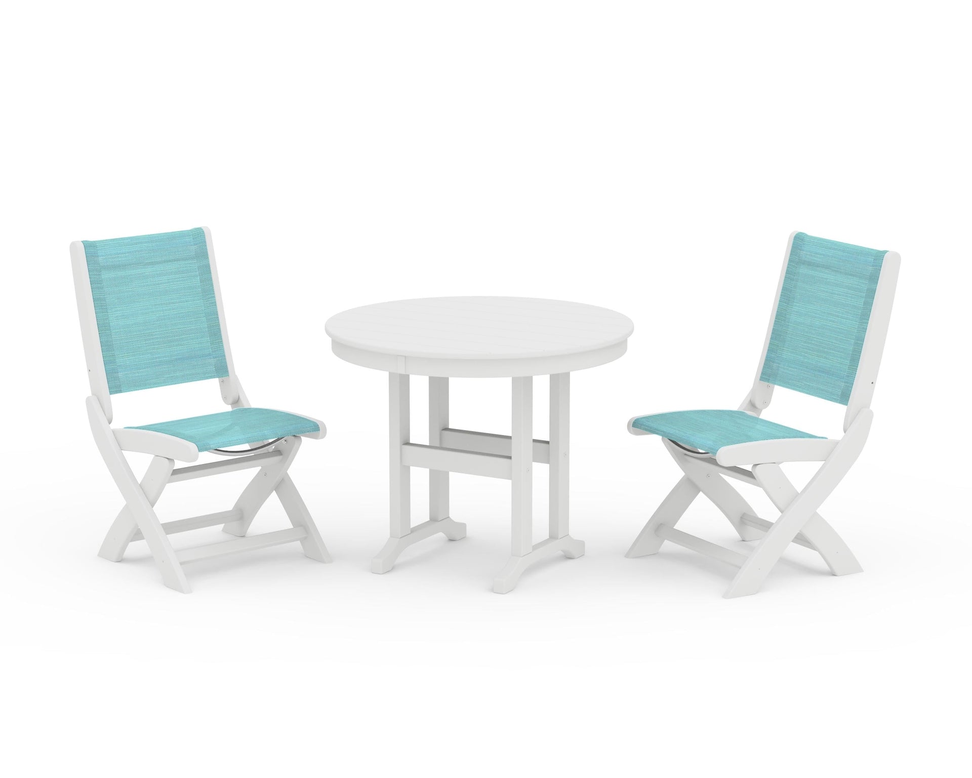 Coastal Folding Side Chair 3-Piece Round Dining Set