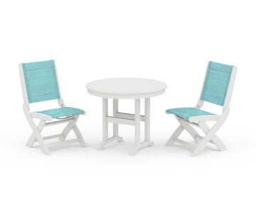 Coastal Folding Side Chair 3-Piece Round Dining Set
