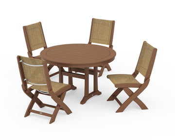 Coastal Folding Side Chair 5-Piece Round Dining Set With Trestle Legs