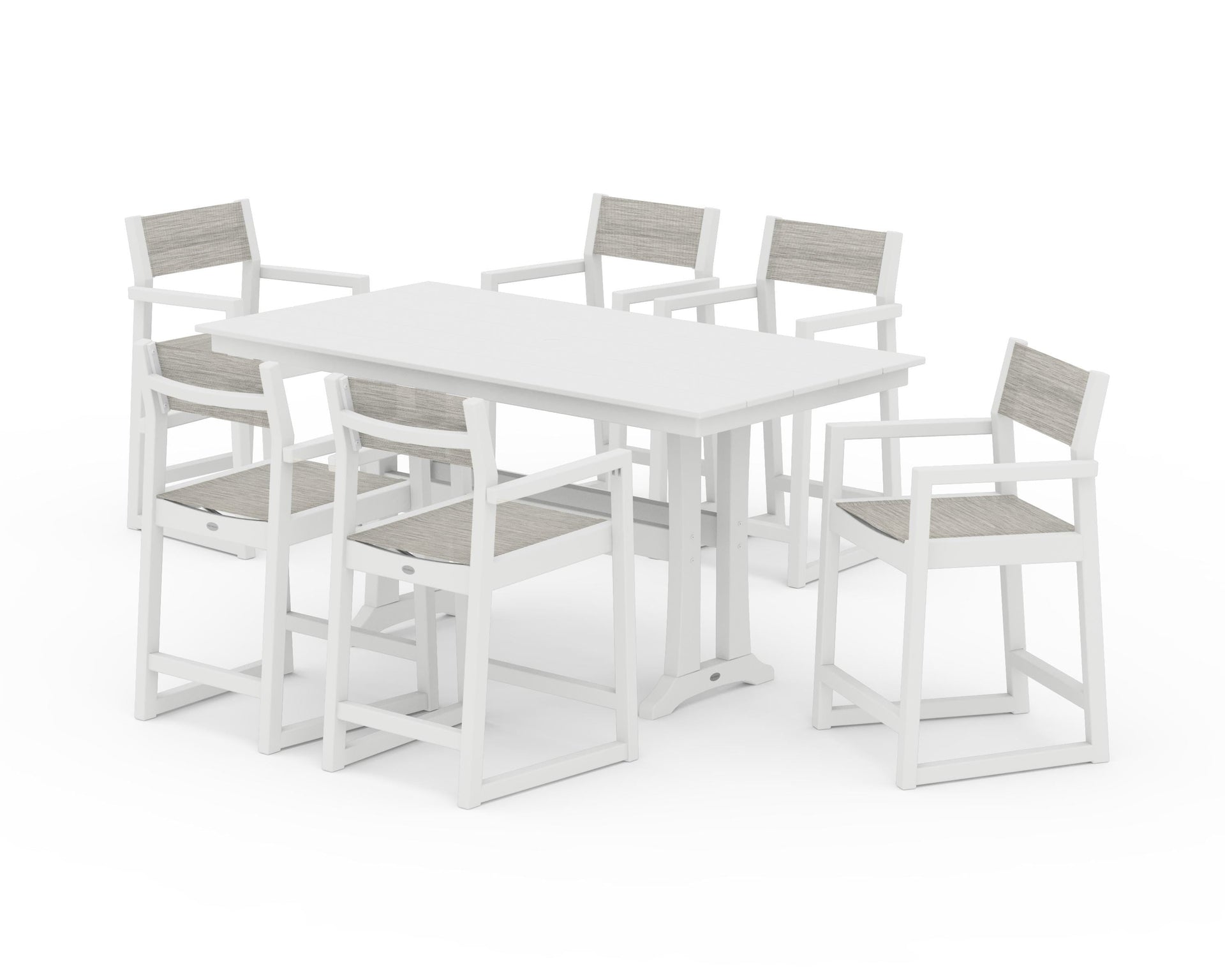 EDGE Sling Arm Chair 7-Piece Farmhouse Counter Set with Trestle Legs