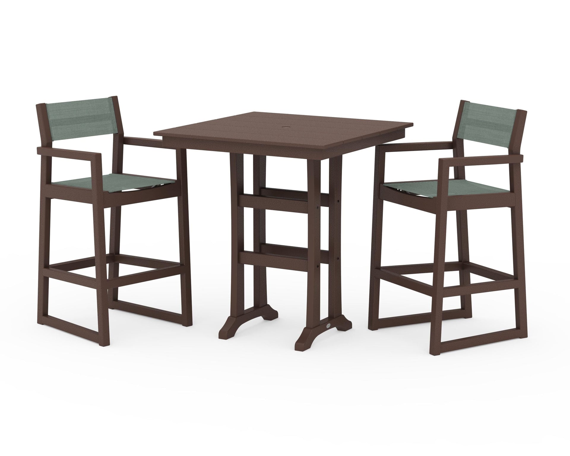 EDGE Sling Arm Chair 3-Piece Farmhouse Bar Set with Trestle Legs