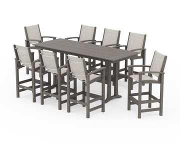 Coastal 9-Piece Farmhouse Bar Set with Trestle Legs