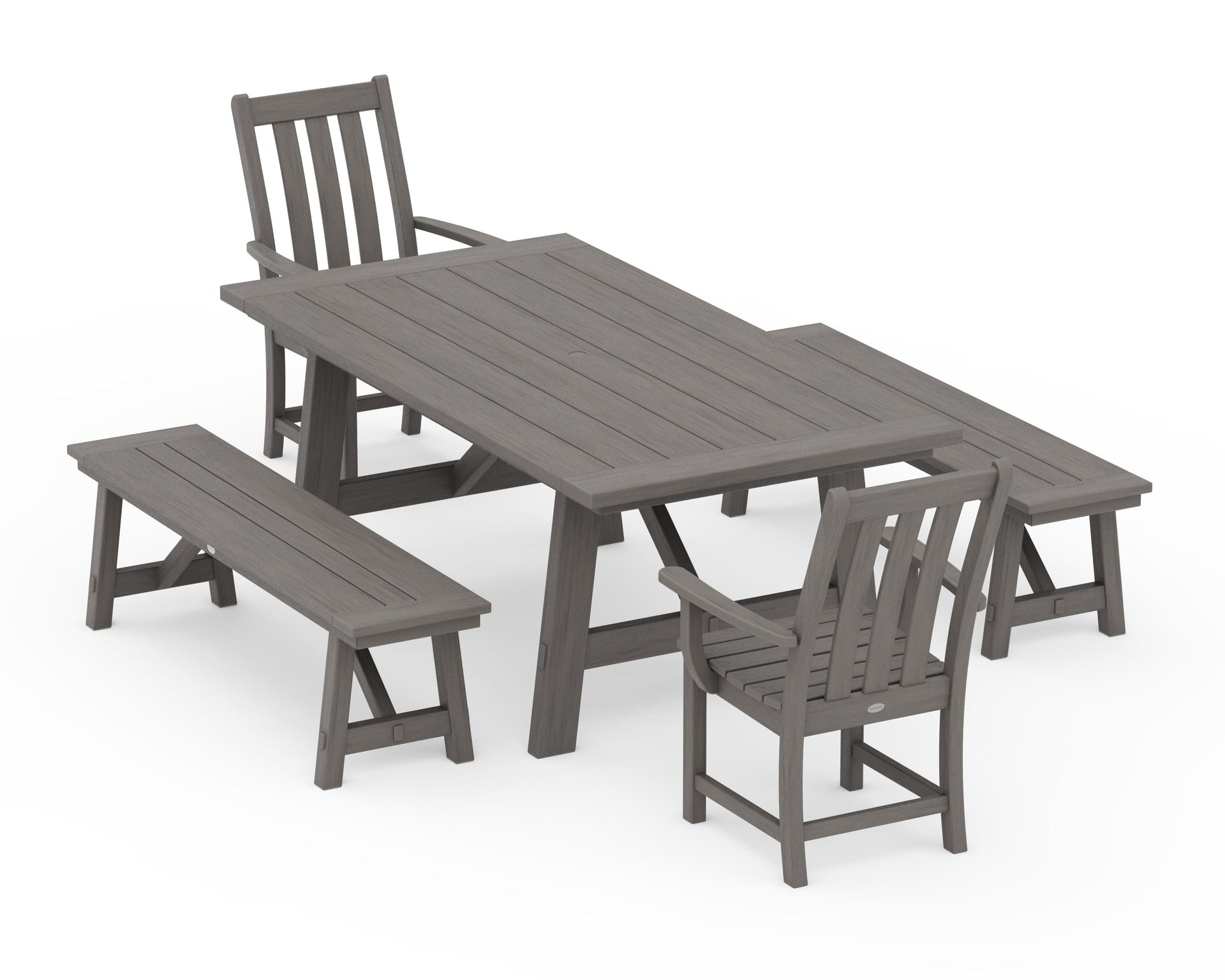 Vineyard 5-Piece Rustic Farmhouse Dining Set With Benches