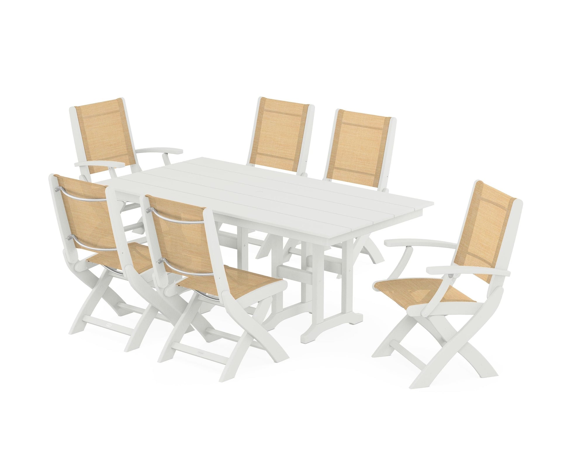 Coastal Folding Chair 7-Piece Farmhouse Dining Set