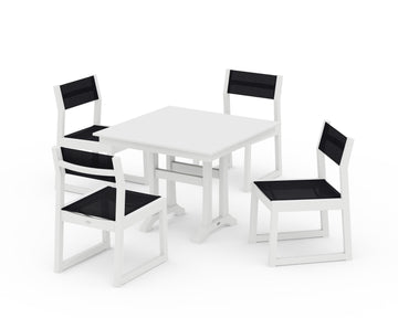 EDGE Sling 5-Piece Farmhouse Trestle Side Chair Dining Set