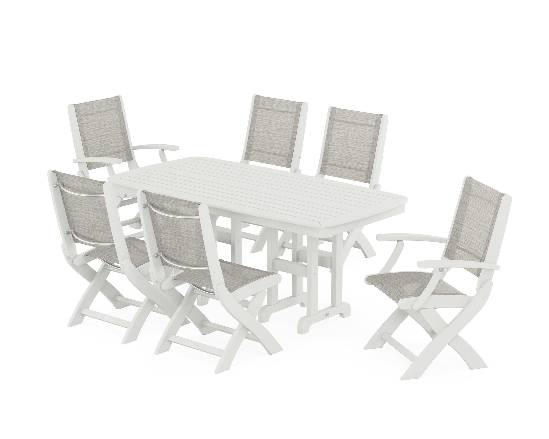 Coastal Folding Chair 7-Piece Dining Set