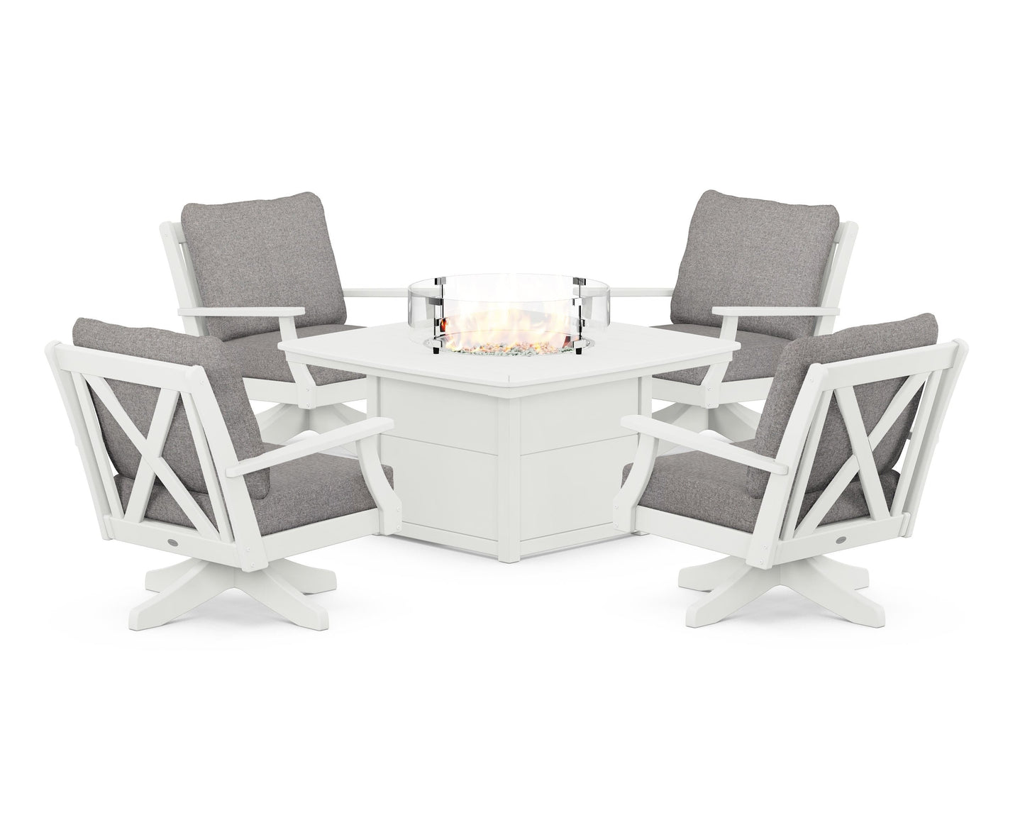 Braxton 5-Piece Deep Seating Swivel Conversation Set with Fire Pit Table