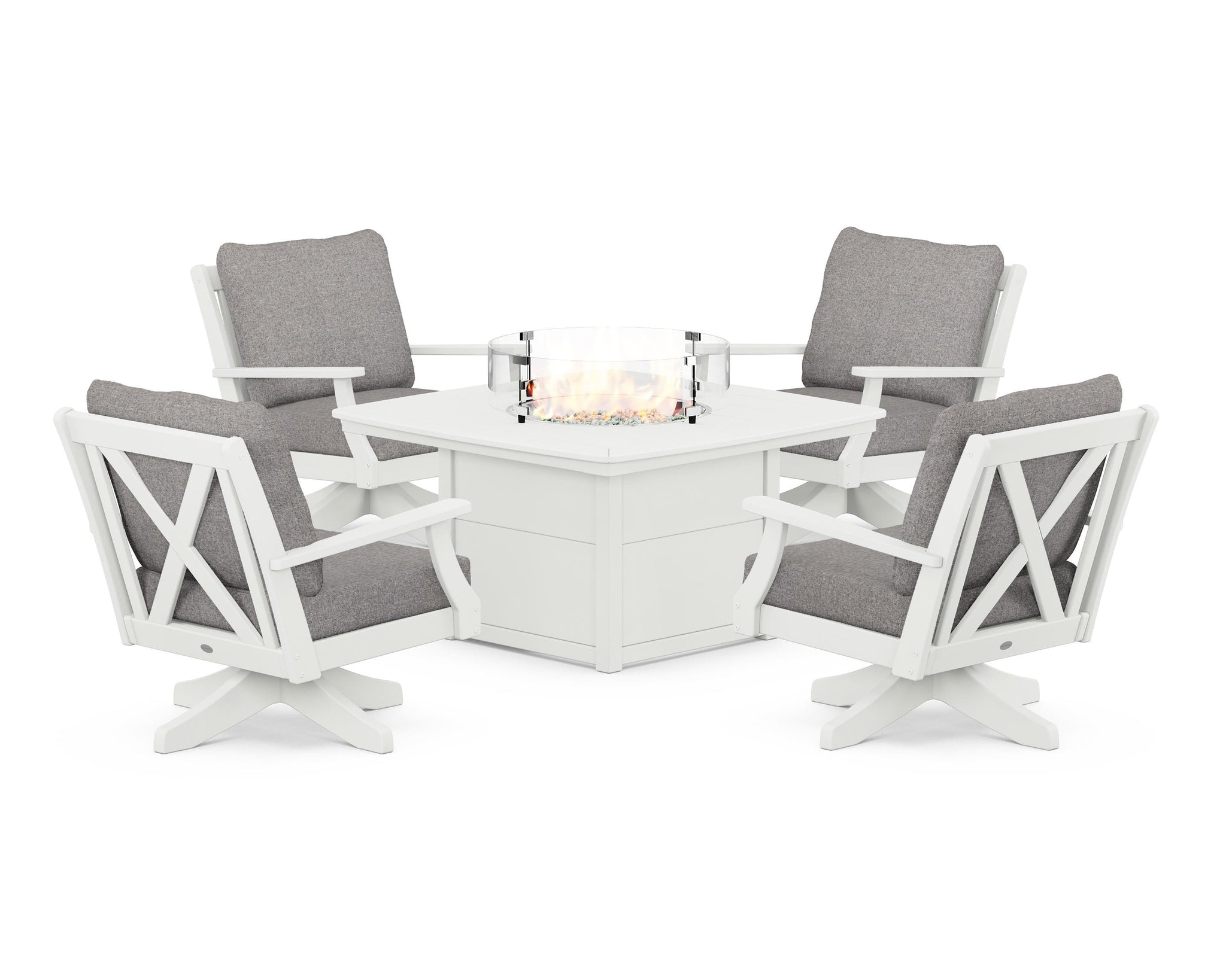 Braxton 5-Piece Deep Seating Swivel Conversation Set with Fire Pit Table