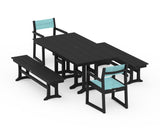 EDGE Sling Arm Chair 5-Piece Farmhouse Dining Set with Benches