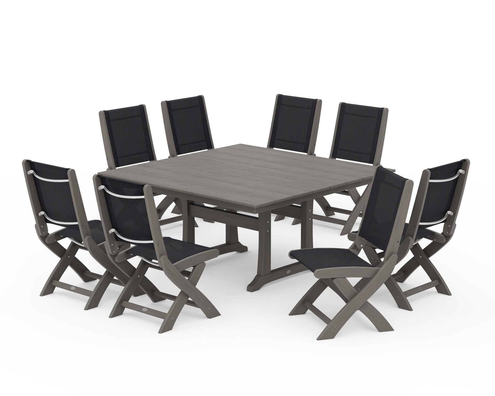 Coastal Folding Side Chair 9-Piece Farmhouse Dining Set