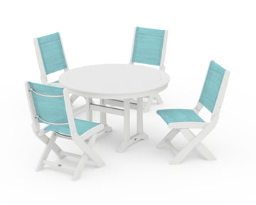 Coastal Folding Side Chair 5-Piece Round Dining Set With Trestle Legs