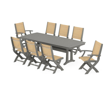 Coastal Folding 9-Piece Dining Set with Trestle Legs