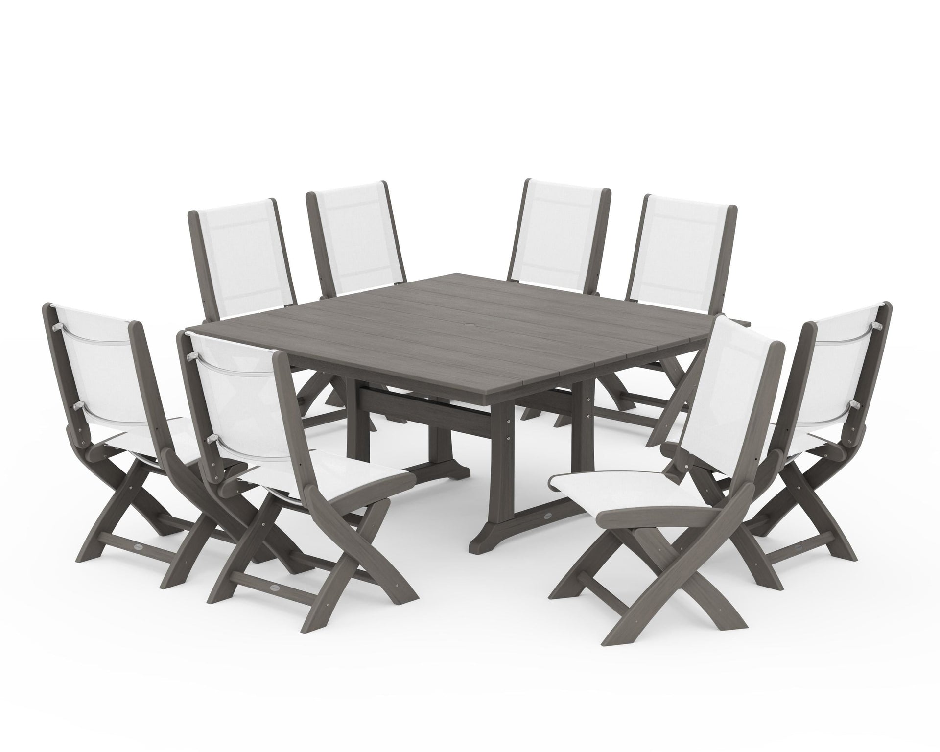 Coastal Folding Side Chair 9-Piece Farmhouse Dining Set