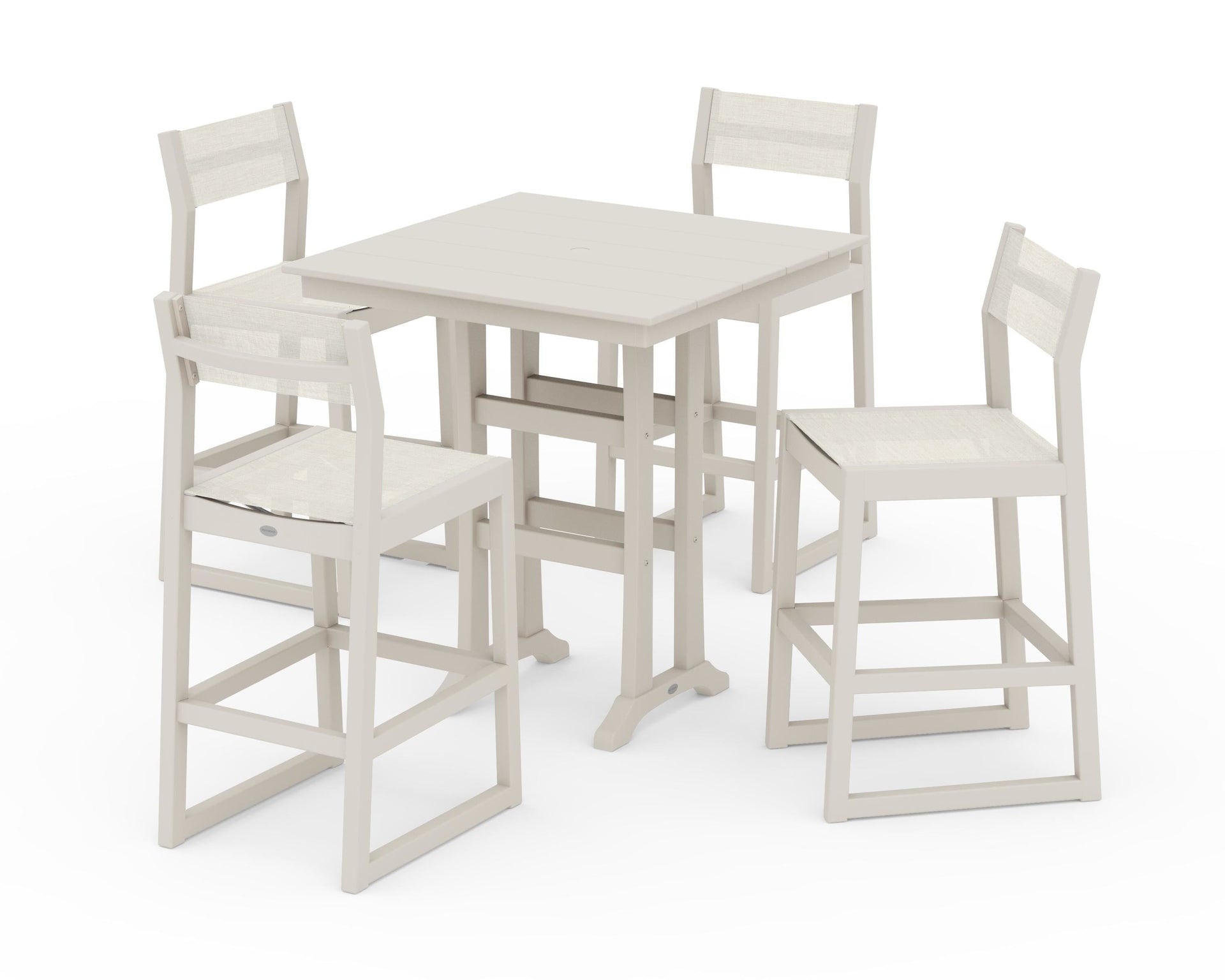 EDGE Sling Arm Chair 5-Piece Farmhouse Bar Set with Trestle Legs