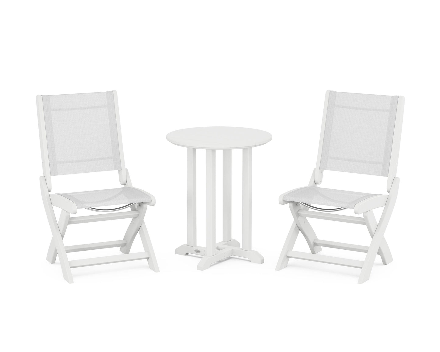 Coastal Folding Side Chair 3-Piece Round Bistro Dining Set