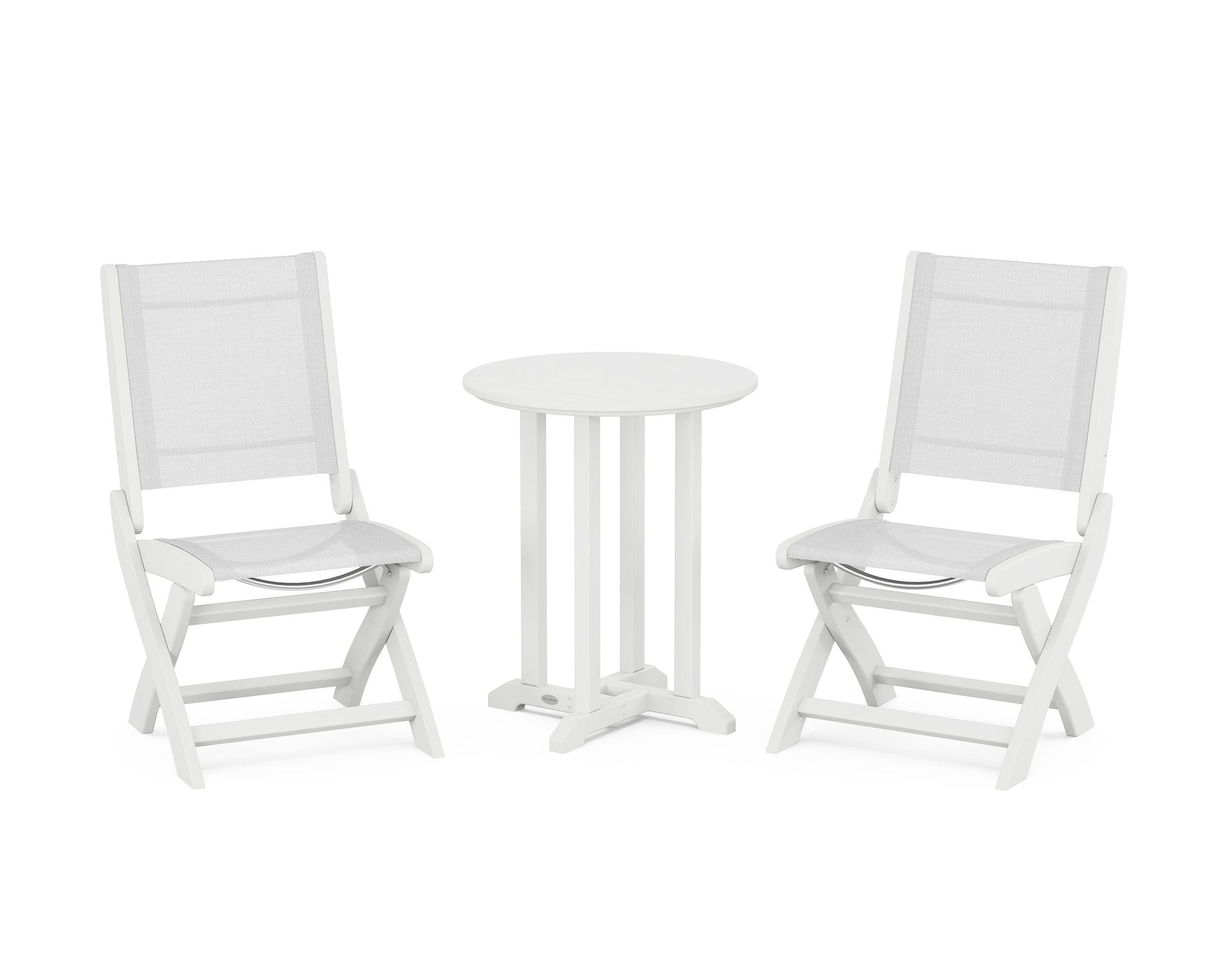 Coastal Folding Side Chair 3-Piece Round Bistro Dining Set