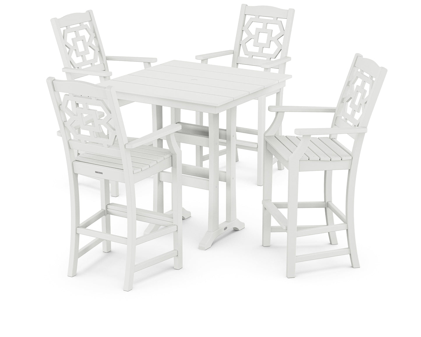 Chinoiserie 5-Piece Farmhouse Bar Set with Trestle Legs