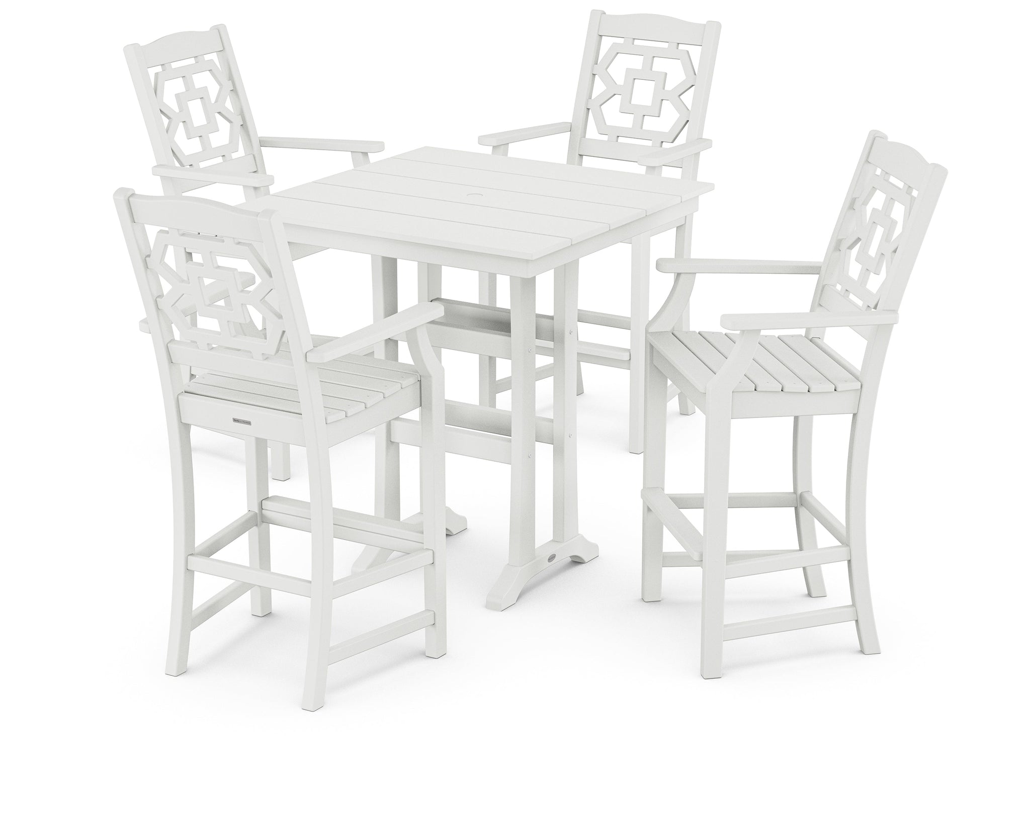 Chinoiserie 5-Piece Farmhouse Bar Set with Trestle Legs