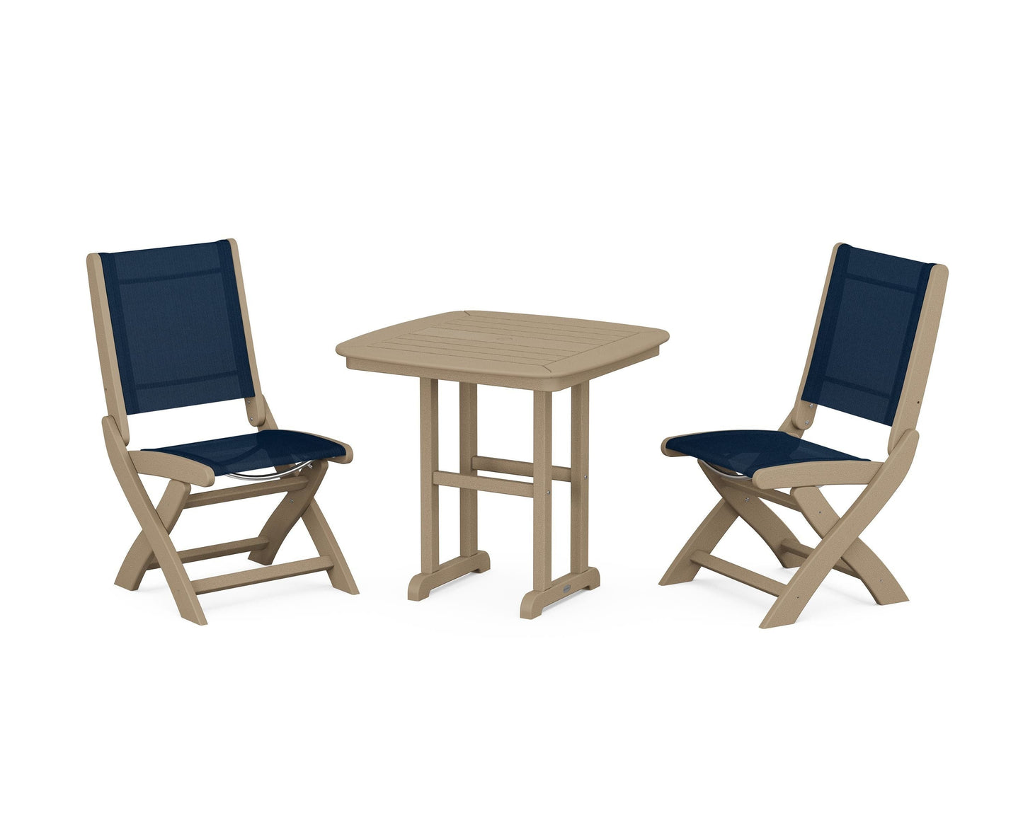 Coastal Folding Side Chair 3-Piece Dining Set