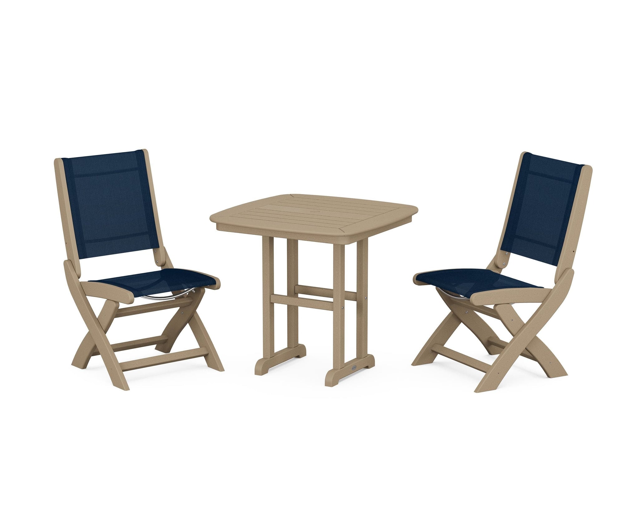 Coastal Folding Side Chair 3-Piece Dining Set