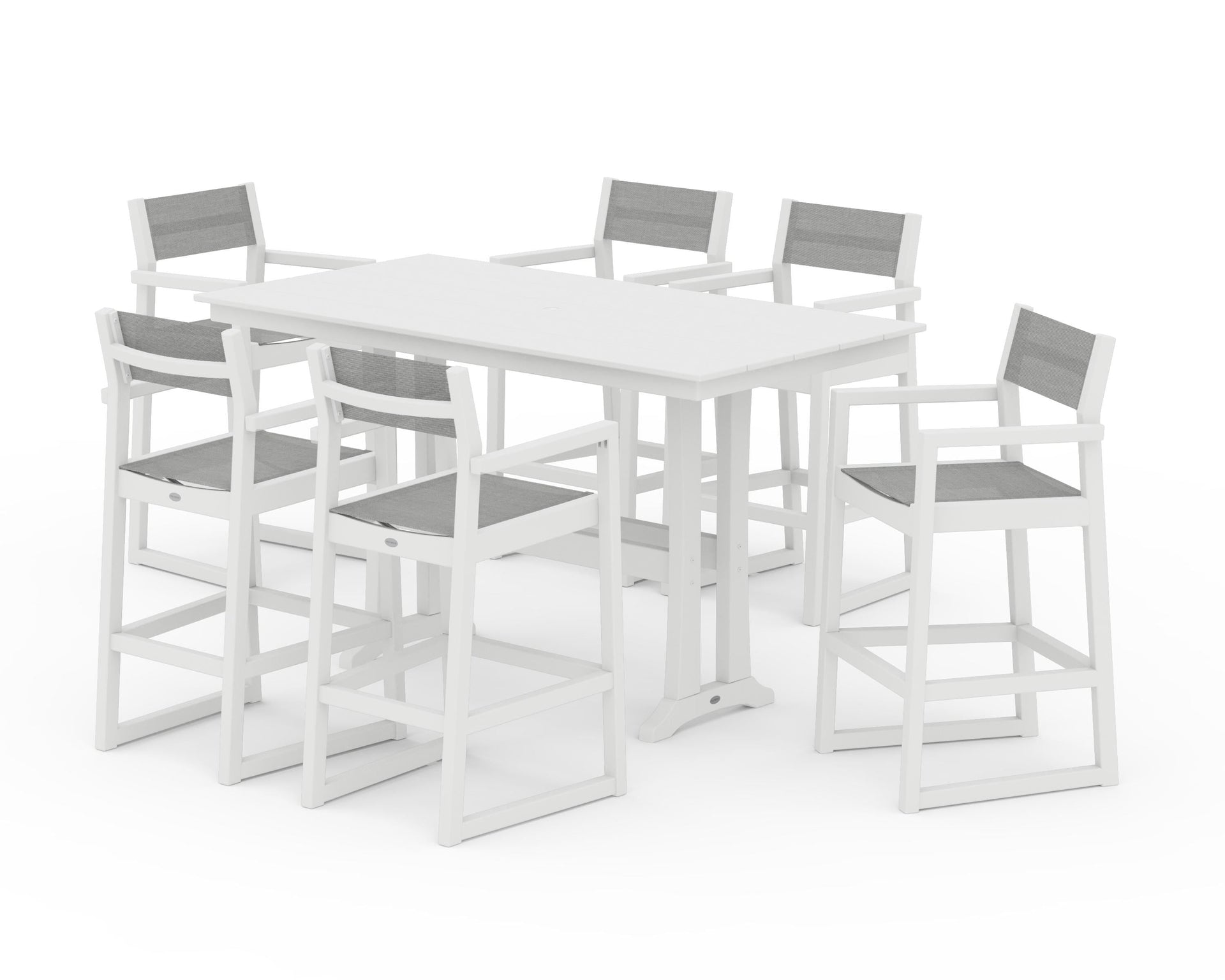 EDGE Sling Arm Chair 7-Piece Farmhouse Bar Set with Trestle Legs