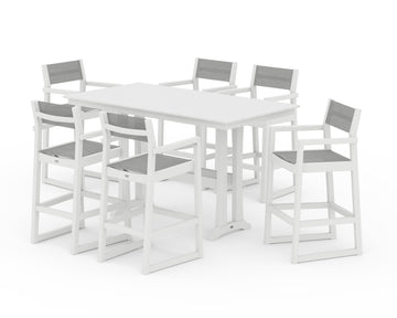 EDGE Sling Arm Chair 7-Piece Farmhouse Bar Set with Trestle Legs