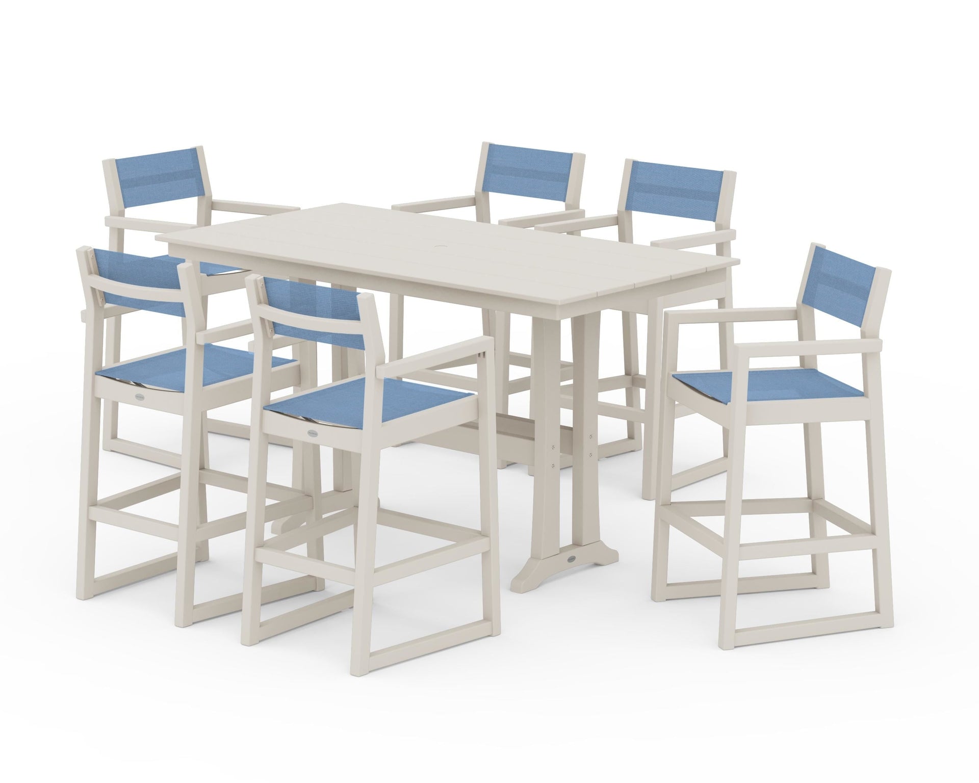 EDGE Sling Arm Chair 7-Piece Farmhouse Bar Set with Trestle Legs