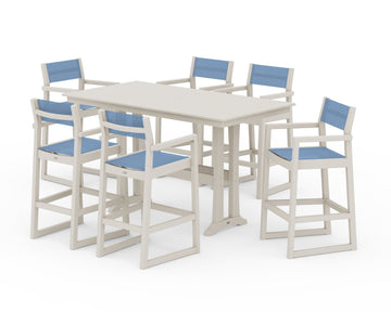 EDGE Sling Arm Chair 7-Piece Farmhouse Bar Set with Trestle Legs