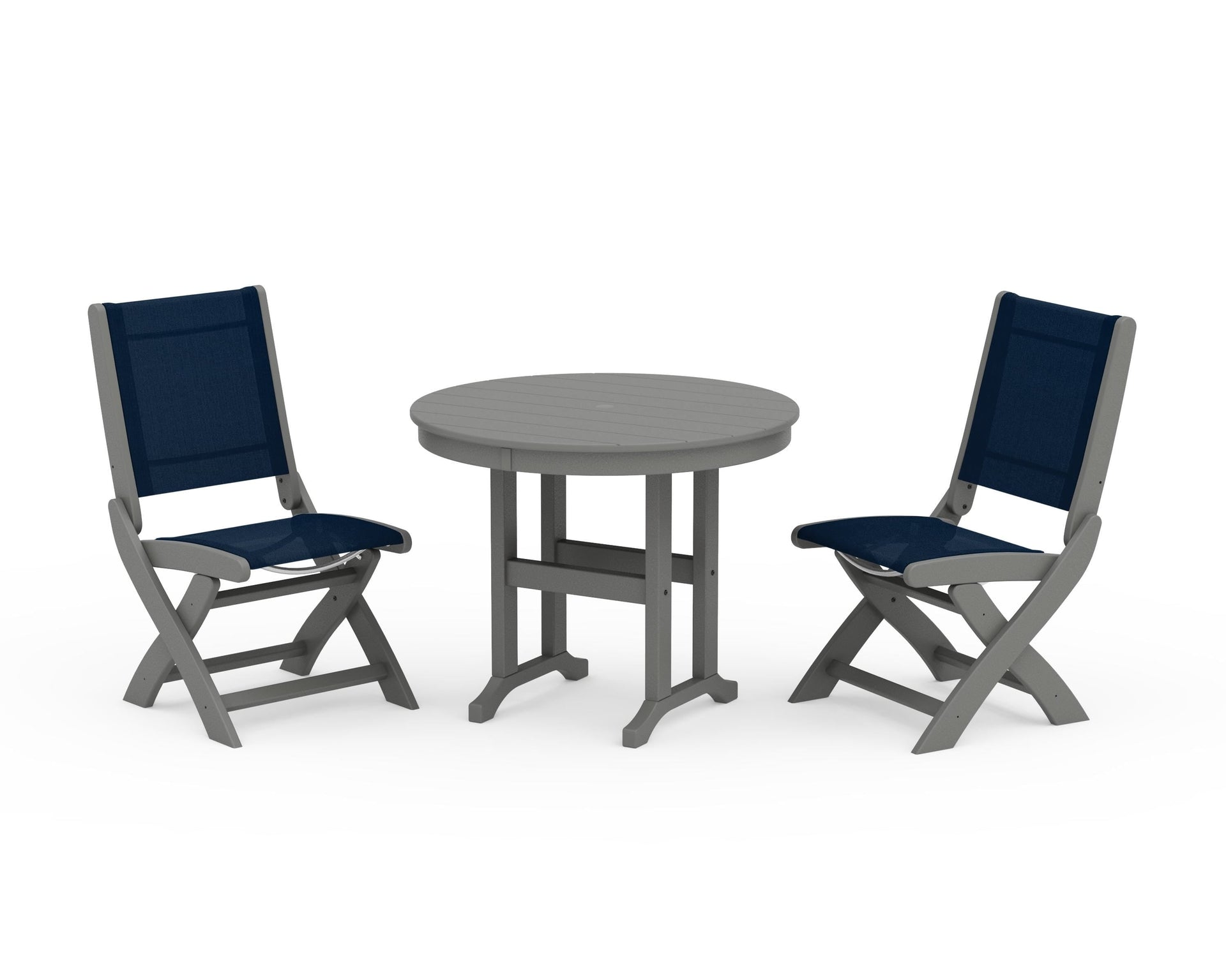 Coastal Folding Side Chair 3-Piece Round Dining Set