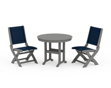 Coastal Folding Side Chair 3-Piece Round Dining Set