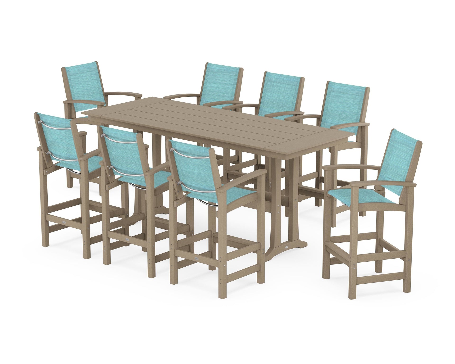 Coastal 9-Piece Farmhouse Bar Set with Trestle Legs