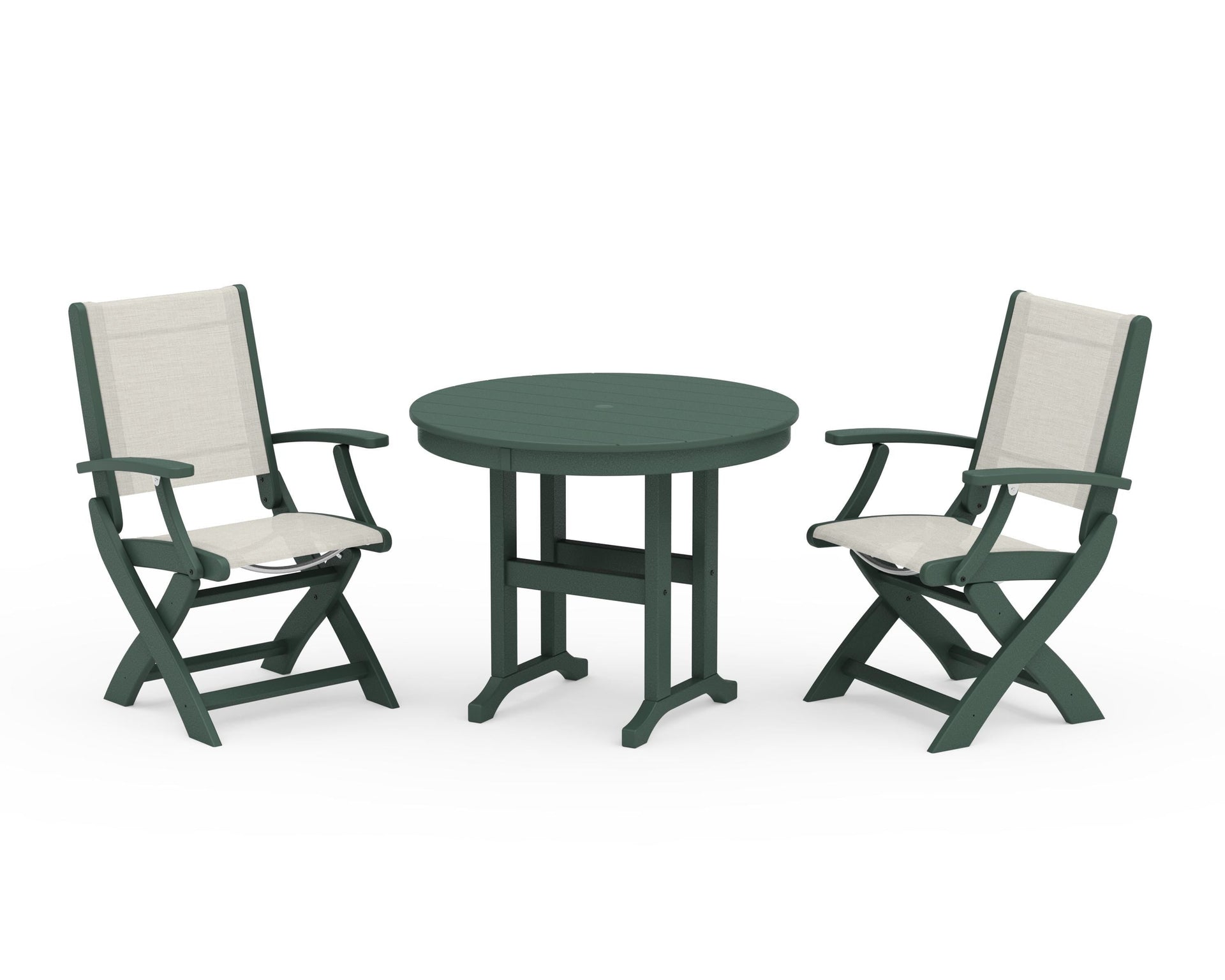 Coastal Folding Chair 3-Piece Round Dining Set