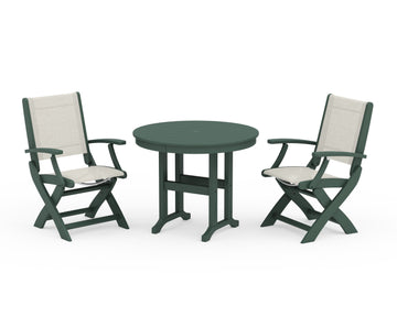 Coastal Folding Chair 3-Piece Round Dining Set