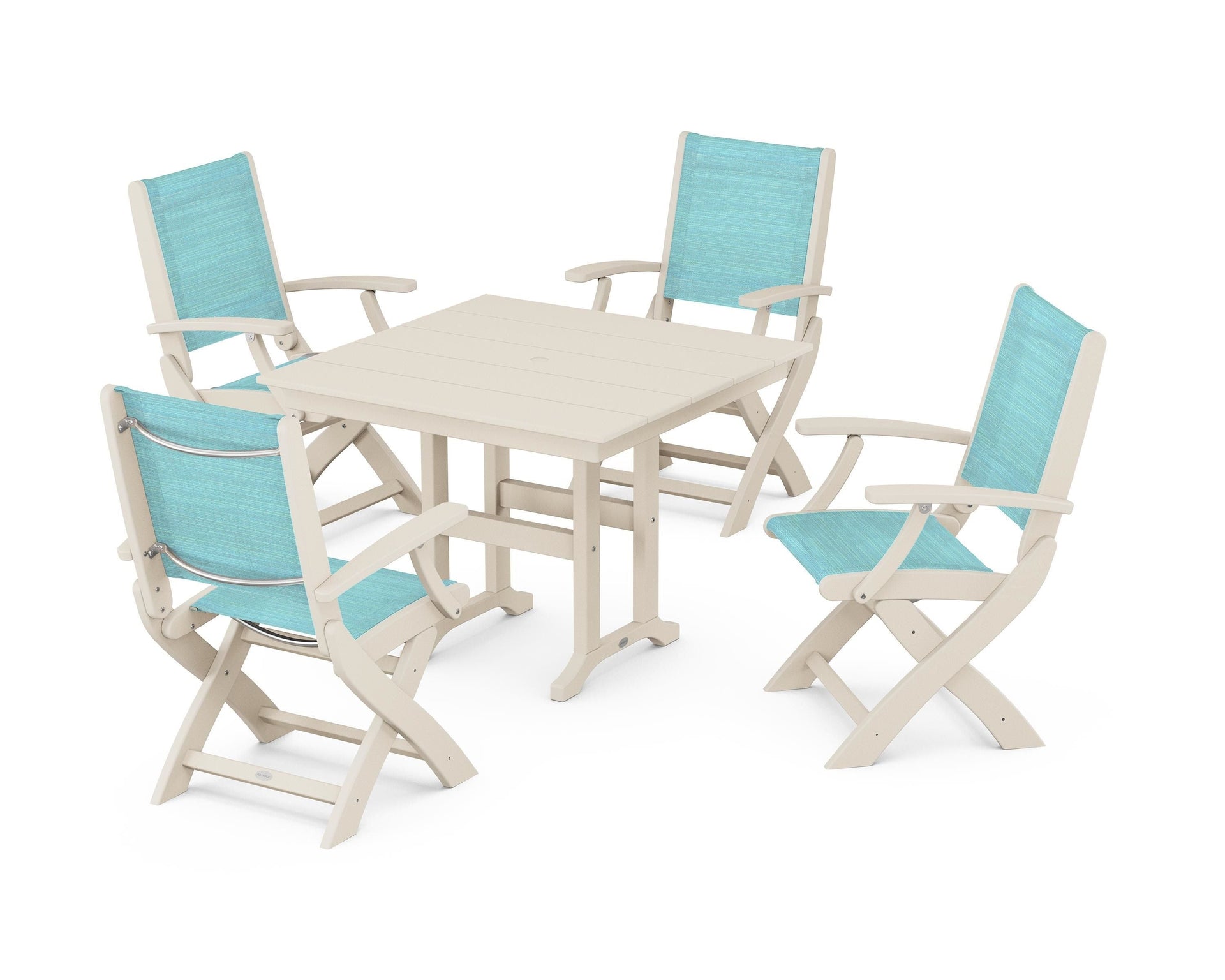 Coastal Folding Chair 5-Piece Farmhouse Dining Set