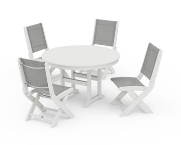Coastal Folding Side Chair 5-Piece Round Dining Set