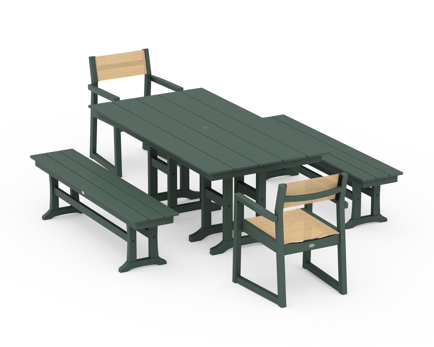 EDGE Sling Arm Chair 5-Piece Farmhouse Dining Set with Benches