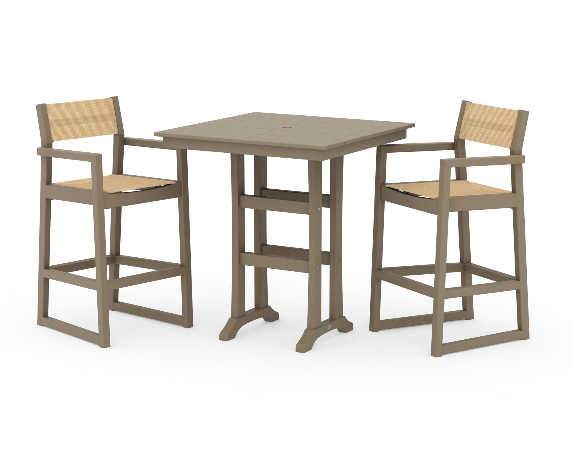 EDGE Sling Arm Chair 3-Piece Farmhouse Bar Set with Trestle Legs