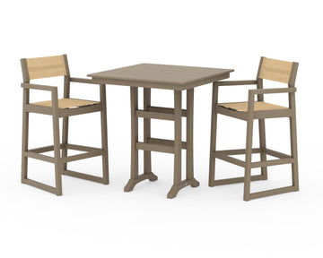 EDGE Sling Arm Chair 3-Piece Farmhouse Bar Set with Trestle Legs