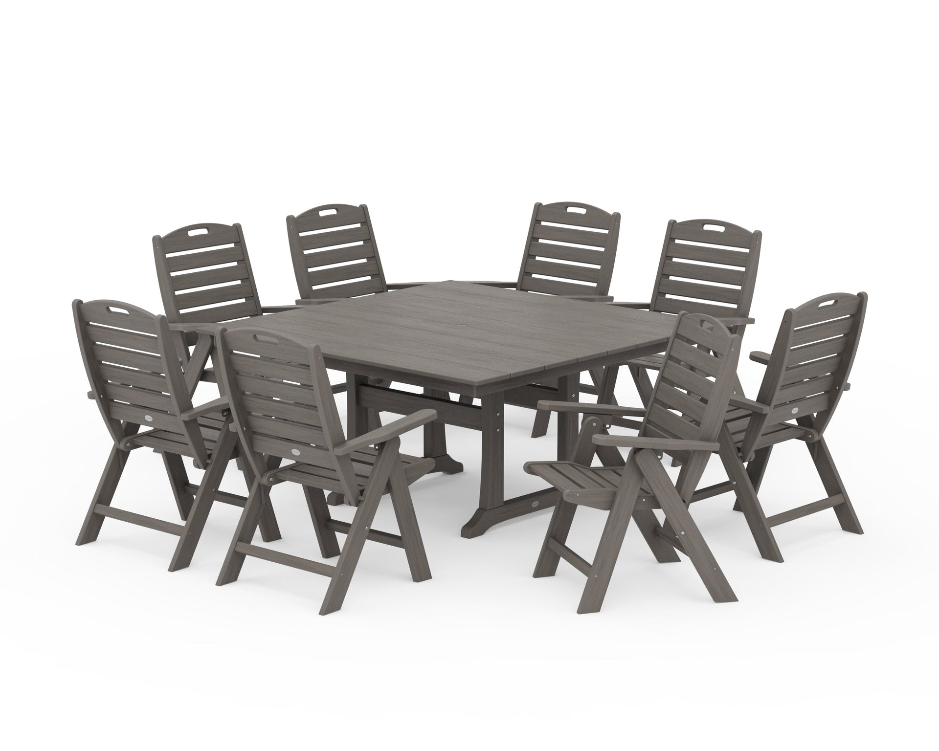 Nautical Highback 9-Piece Square Farmhouse Dining Set with Trestle Legs