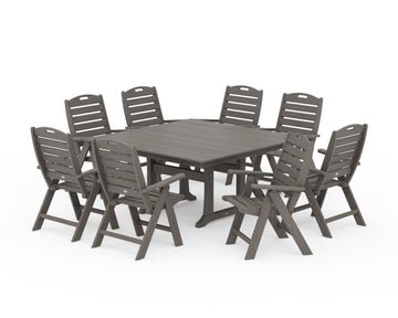 Nautical Highback 9-Piece Square Farmhouse Dining Set with Trestle Legs
