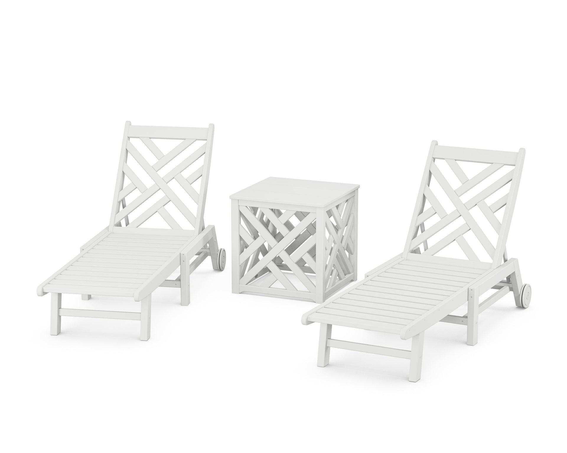 Chippendale 3-Piece Chaise Set with Wheels and Umbrella Stand Accent Table