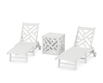 Chippendale 3-Piece Chaise Set with Wheels and Umbrella Stand Accent Table