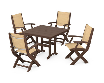 Coastal Folding Chair 5-Piece Farmhouse Dining Set