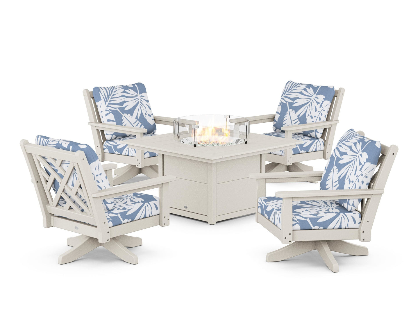 Chippendale 5-Piece Deep Seating Swivel Conversation Set with Fire Pit Table