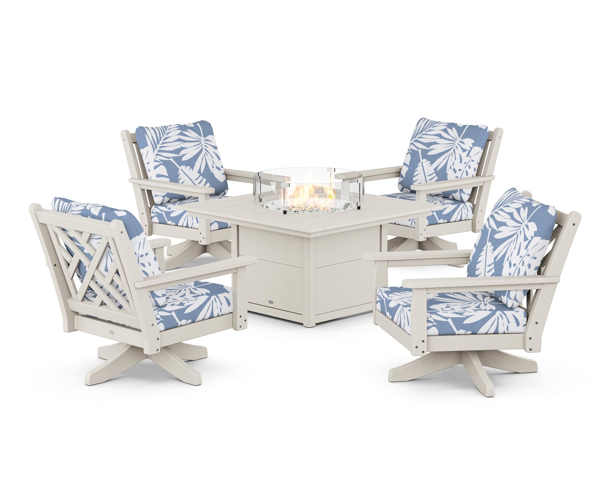 Chippendale 5-Piece Deep Seating Swivel Conversation Set with Fire Pit Table
